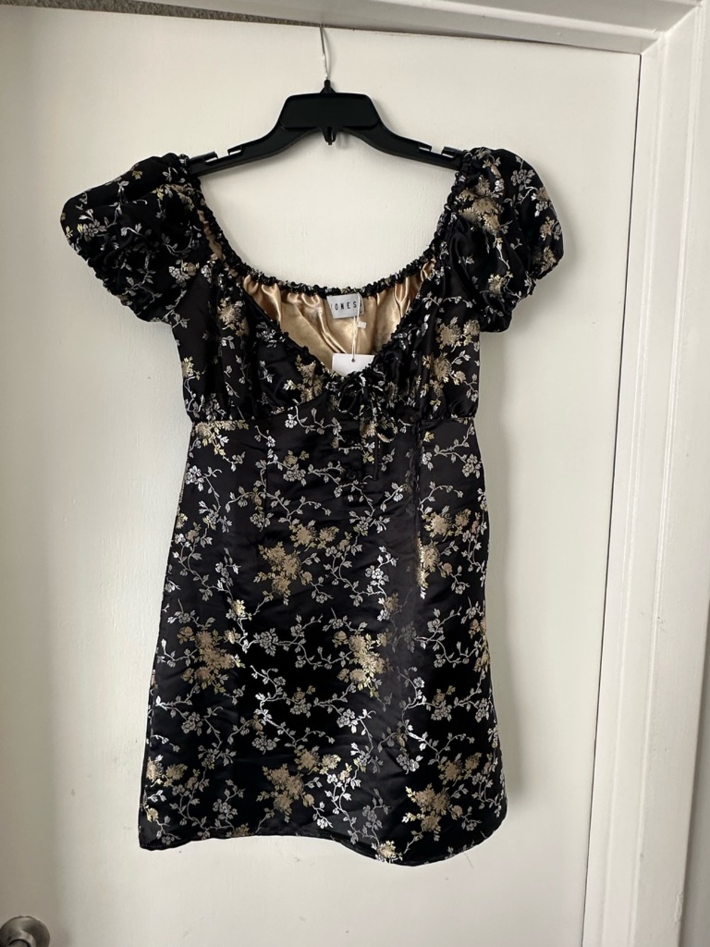Lioness Black Mini Dress with Gold and Silver Floral